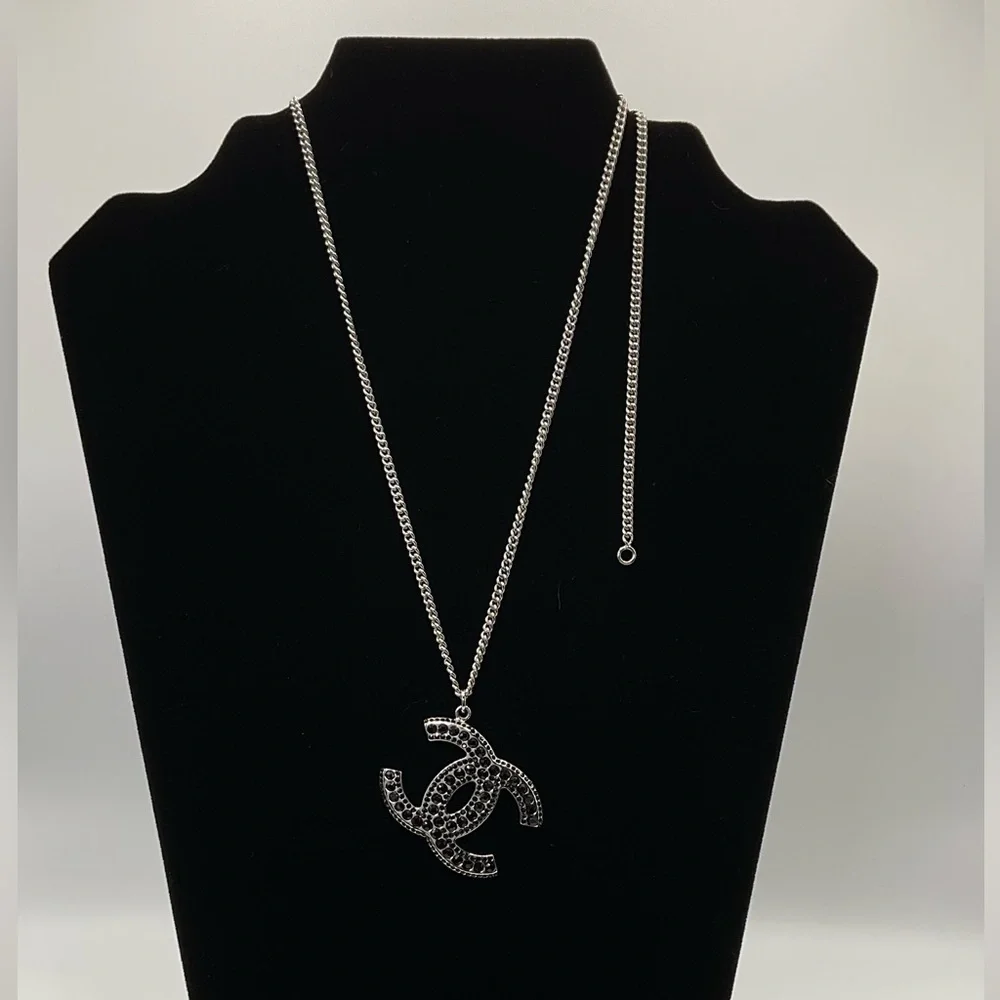 Chanel Silver and Black Rhinestone Pendant Necklace - Picture 9 of 12